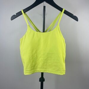 Blogilates Women Neon Yellow Green Strappy Back Shelf Bra Crop Tank Top Size S